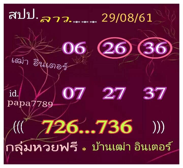 สูตรเด็ดหวยลาว 29/8/61 10