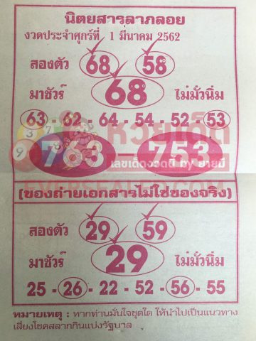 หวยลาภลอย 1/3/62