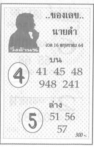 เลขนายดำ 16/5/64 แจกหวยซองเลขนายดำงวดนี้ ดูเลขนายดำทุกงวดฟรี