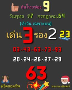 หวยหุ้นวันนี้ 7/7/64 ชุดที่ 8