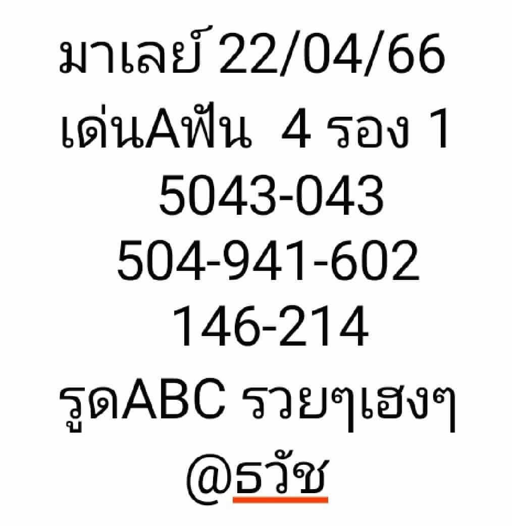 หวยมาเลย์วันนี้ 22/4/66 ชุดที่ 7